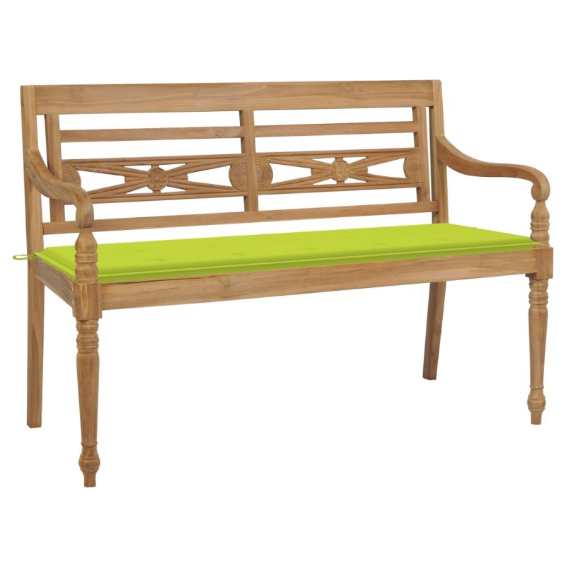 vidaXL Banco Batavia madera maciza teca y cojín verde brillante 150 cm vidaXL Banco Batavia madera maciza teca y cojín verde brillante 150 cm
