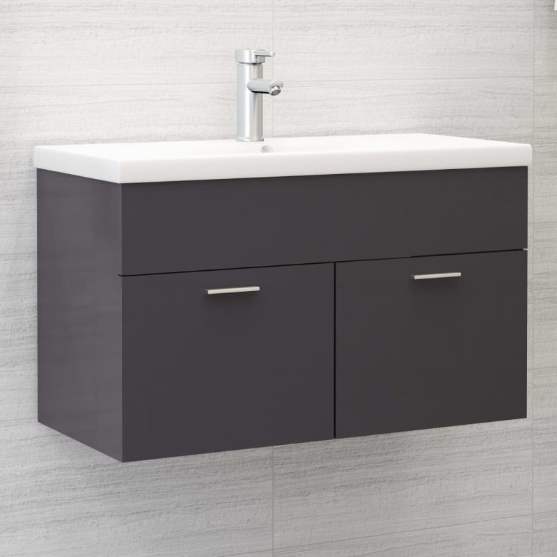 vidaXL Mueble con lavabo madera de ingeniería gris brillante vidaXL Mueble con lavabo madera de ingeniería gris brillante