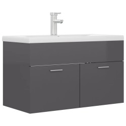 vidaXL Mueble con lavabo madera de ingeniería gris brillante