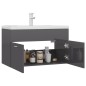 vidaXL Mueble con lavabo madera de ingeniería gris brillante vidaXL Mueble con lavabo madera de ingeniería gris brillante