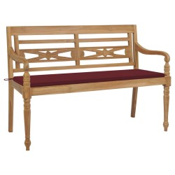 vidaXL Banco Batavia madera maciza de teca con cojín color vino 150 cm