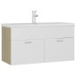 vidaXL Mueble con lavabo madera de ingeniería blanco y roble Sonoma vidaXL Mueble con lavabo madera de ingeniería blanco y roble Sonoma