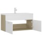 vidaXL Mueble con lavabo madera de ingeniería blanco y roble Sonoma vidaXL Mueble con lavabo madera de ingeniería blanco y roble Sonoma