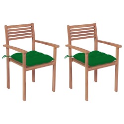 vidaXL Sillas de jardín 2 uds madera maciza de teca con cojines verdes