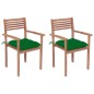vidaXL Sillas de jardín 2 uds madera maciza de teca con cojines verdes vidaXL Sillas de jardín 2 uds madera maciza de teca con cojines verdes