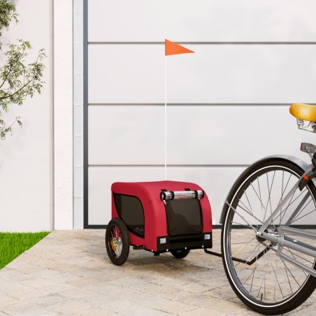 vidaXL Remolque de bicicleta mascotas hierro tela Oxford rojo negro