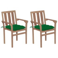 vidaXL Sillas de jardín 2 unidades madera de teca con cojines verde