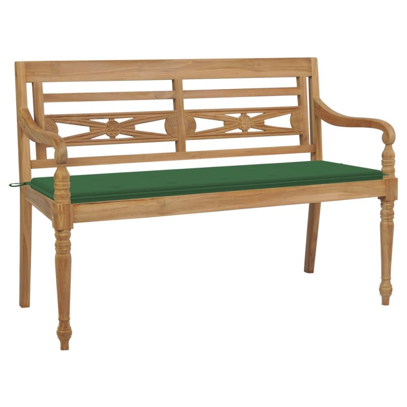vidaXL Banco Batavia madera maciza de teca con cojín verde 150 cm