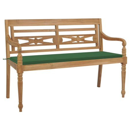vidaXL Banco Batavia madera maciza de teca con cojín verde 150 cm