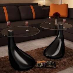 vidaXL Mesa de centro superficie redonda vidrio negro brillante 2 uds 