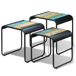 vidaXL Set de 3 mesas auxiliares madera maciza reciclada