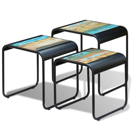vidaXL Set de 3 mesas auxiliares madera maciza reciclada