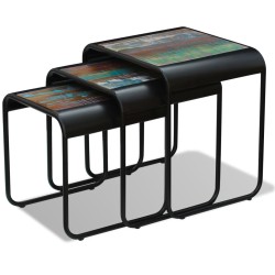 vidaXL Set de 3 mesas auxiliares madera maciza reciclada