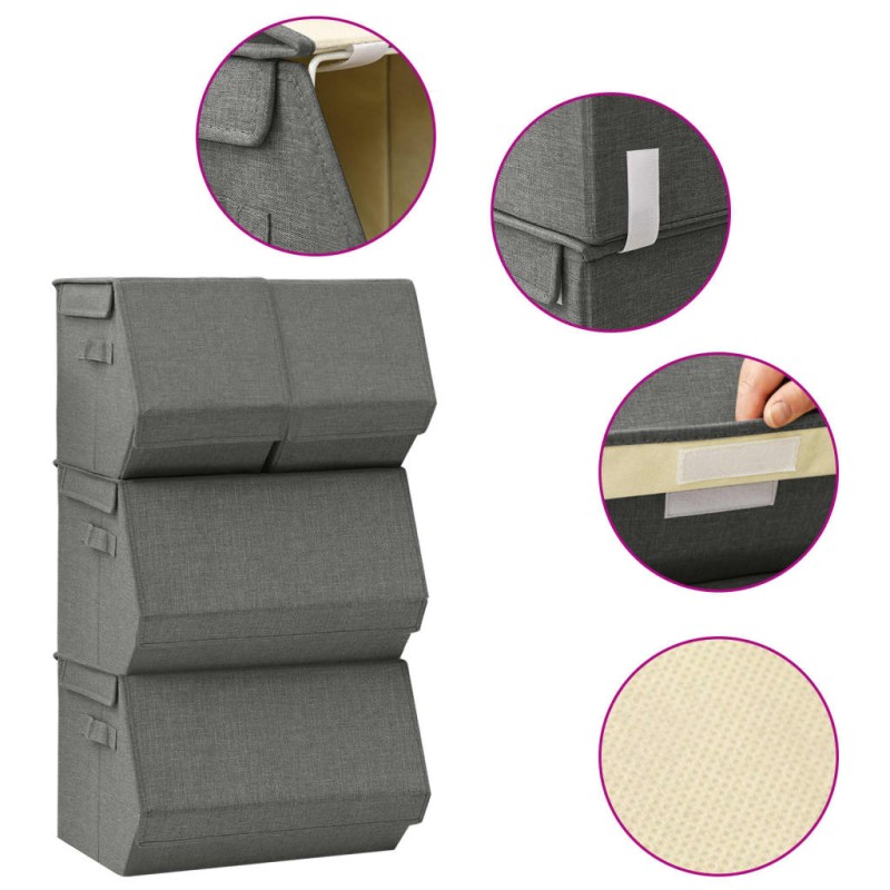 vidaXL Set de cajas de almacenaje apilables 3 uds tela gris antracita vidaXL Set de cajas de almacenaje apilables 3 uds tela gris antracita