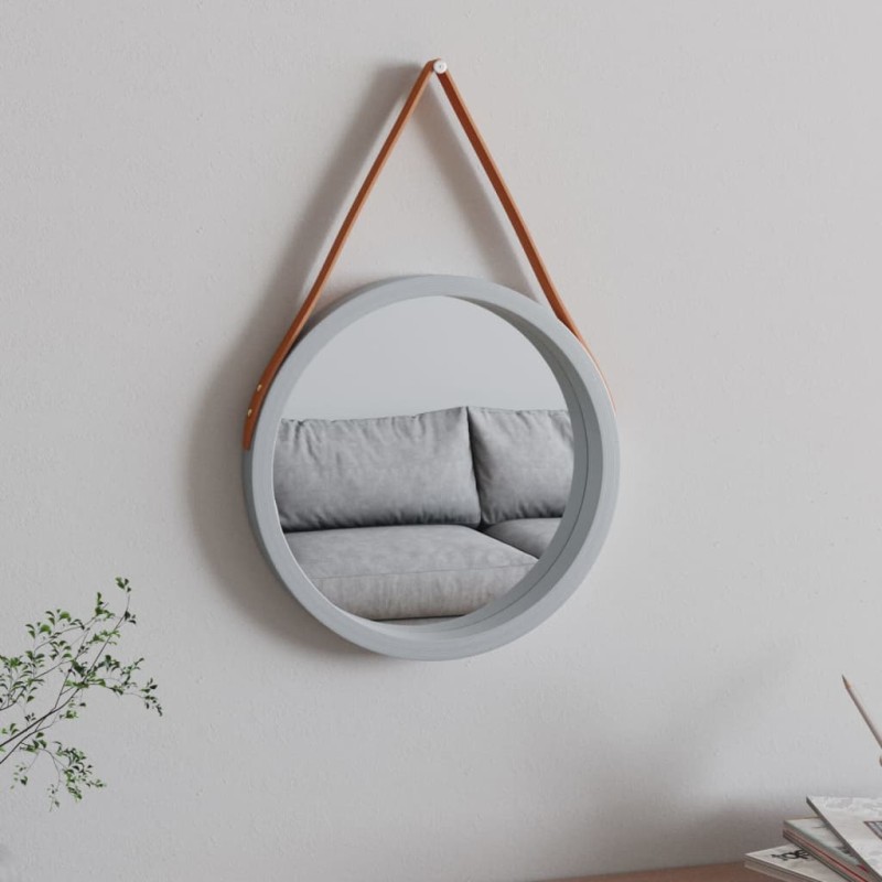 vidaXL Espejo de pared con correa plateado Ø35 cm vidaXL Espejo de pared con correa plateado Ø35 cm