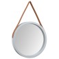 vidaXL Espejo de pared con correa plateado Ø35 cm vidaXL Espejo de pared con correa plateado Ø35 cm