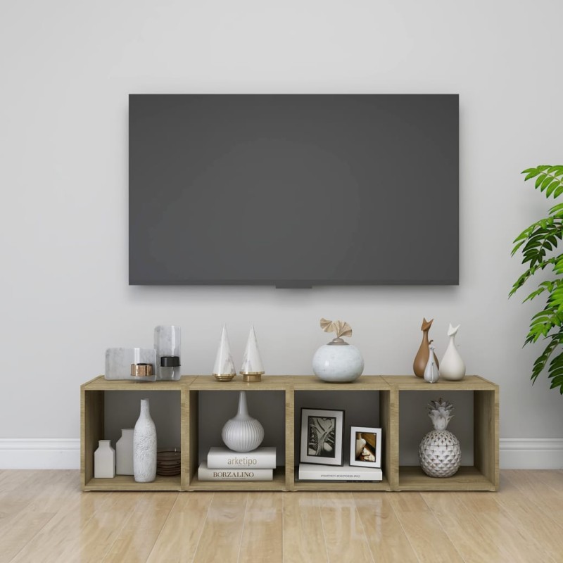 vidaXL Muebles TV 4 uds contrachapada blanco y roble Sonoma 37x35x37cm vidaXL Muebles TV 4 uds contrachapada blanco y roble Sonoma 37x35x37cm