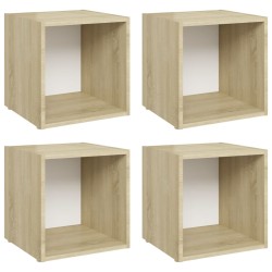 vidaXL Muebles TV 4 uds contrachapada blanco y roble Sonoma 37x35x37cm