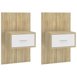 vidaXL Mesitas de noche de pared 2 unidades blanco y roble Sonoma