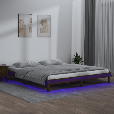 vidaXL Estructura de cama con LED madera maciza marrón miel 160x200 cm
