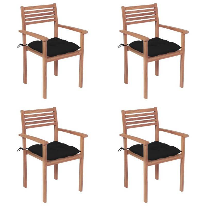 vidaXL Sillas de jardín con cojines 4 uds madera maciza de teca negros vidaXL Sillas de jardín con cojines 4 uds madera maciza de teca negros