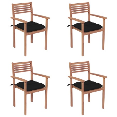 vidaXL Sillas de jardín con cojines 4 uds madera maciza de teca negros