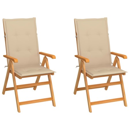 vidaXL Sillas de jardín 2 uds con cojines beige madera maciza de teca