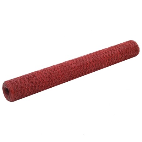 vidaXL Alambrada de gallinero acero revestimiento PVC rojo 25x1,2 m