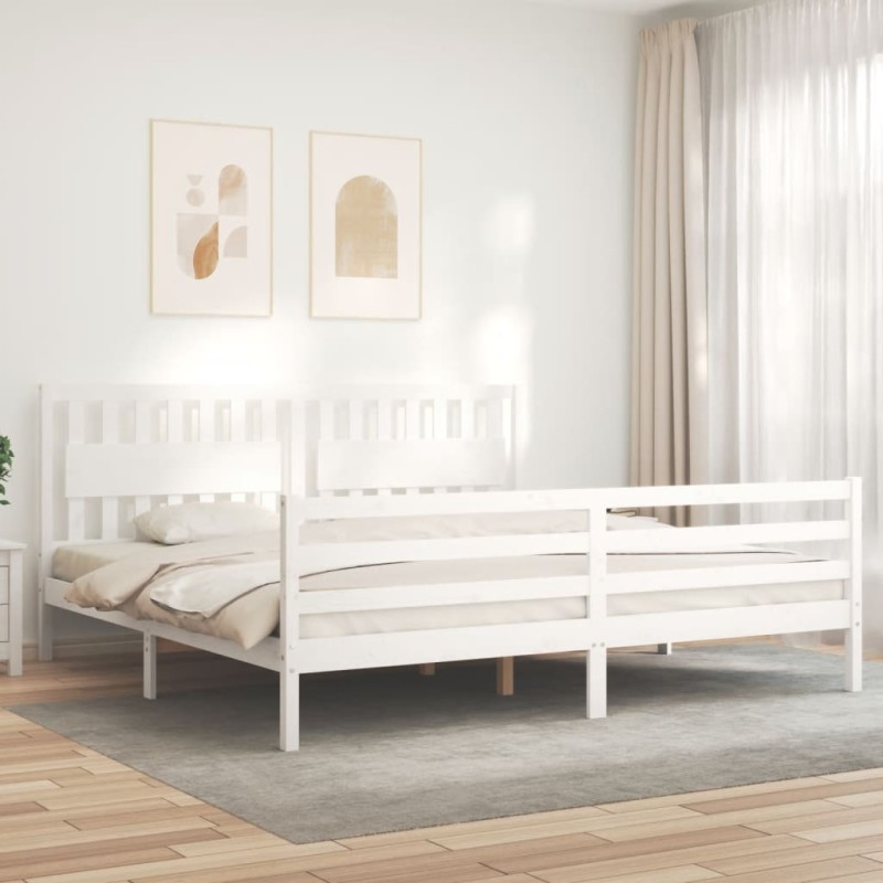 vidaXL Estructura de cama con cabecero madera maciza blanco 200x200 cm vidaXL Estructura de cama con cabecero madera maciza blanco 200x200 cm