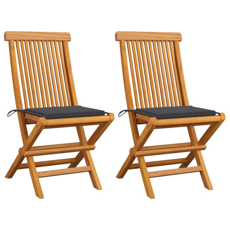 vidaXL Sillas de jardín 2 uds con cojines antracita madera de teca vidaXL Sillas de jardín 2 uds con cojines antracita madera de teca