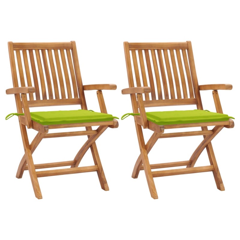 vidaXL Sillas de jardín 2 uds con cojines verde brillante madera teca vidaXL Sillas de jardín 2 uds con cojines verde brillante madera teca