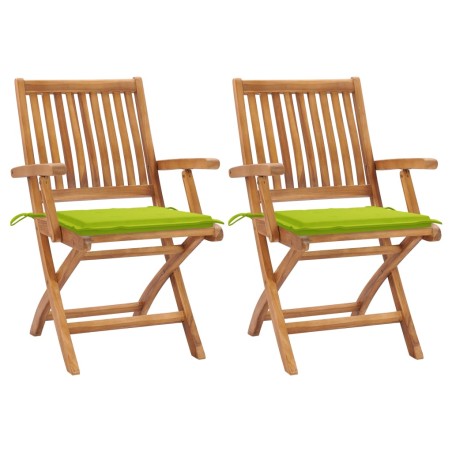 vidaXL Sillas de jardín 2 uds con cojines verde brillante madera teca