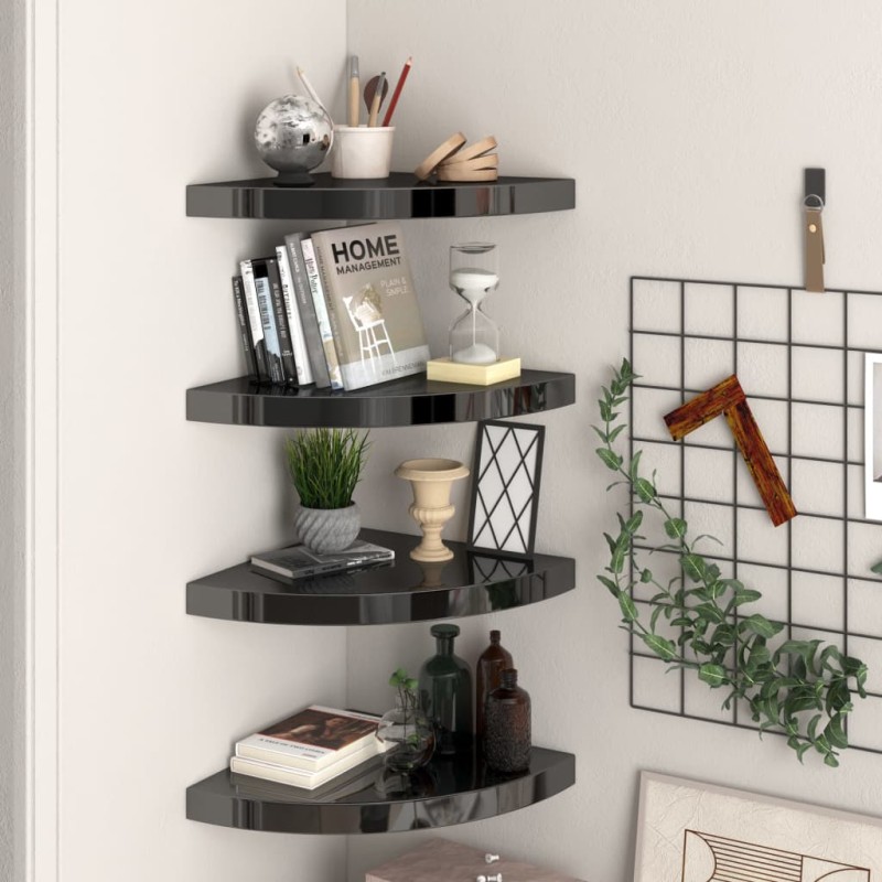 vidaXL Estantes flotantes esquina 4 uds MDF negro brillo 35x35x3,8 cm vidaXL Estantes flotantes esquina 4 uds MDF negro brillo 35x35x3,8 cm