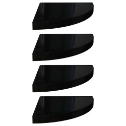 vidaXL Estantes flotantes esquina 4 uds MDF negro brillo 35x35x3,8 cm