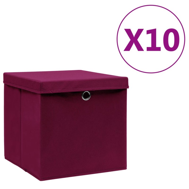 vidaXL Cajas de almacenaje con tapas 10 uds rojo oscuro 28x28x28 cm vidaXL Cajas de almacenaje con tapas 10 uds rojo oscuro 28x28x28 cm