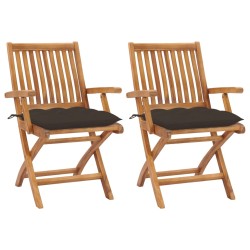 vidaXL Sillas de jardín 2 uds madera de teca con cojines gris taupe