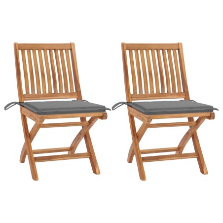 vidaXL Sillas de jardín 2 unidades con cojines gris madera de teca