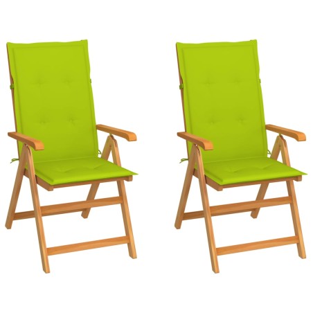 vidaXL Sillas de jardín 2 uds con cojines verde brillante madera teca