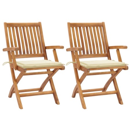 vidaXL Sillas de jardín 2 unidades con cojines crema madera de teca
