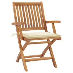 vidaXL Sillas de jardín 2 unidades con cojines crema madera de teca