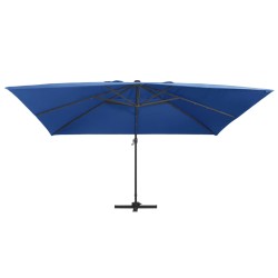 vidaXL Sombrilla voladiza luces LED y poste aluminio azul 400x300 cm