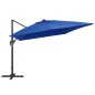 vidaXL Sombrilla voladiza luces LED y poste aluminio azul 400x300 cm vidaXL Sombrilla voladiza luces LED y poste aluminio azul 400x300 cm