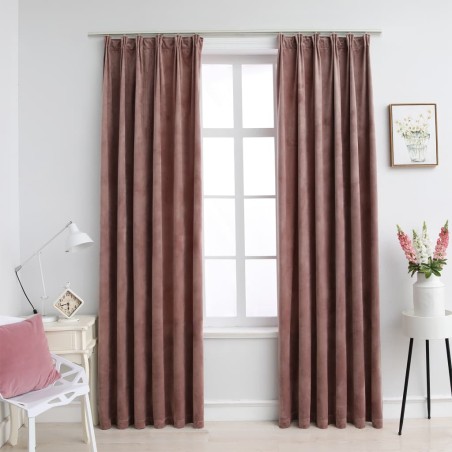 vidaXL Cortinas opacas ganchos 2 pzas terciopelo rosa viejo 140x175 cm