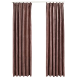 vidaXL Cortinas opacas ganchos 2 pzas terciopelo rosa viejo 140x175 cm