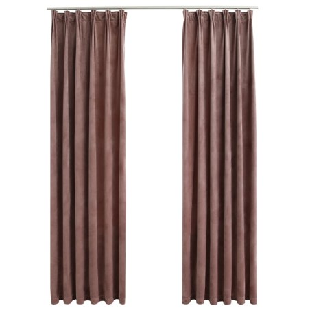 vidaXL Cortinas opacas ganchos 2 pzas terciopelo rosa viejo 140x175 cm