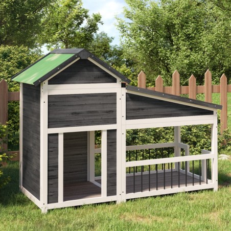 vidaXL Caseta para perros madera maciza de pino gris 143x60,5x109 cm