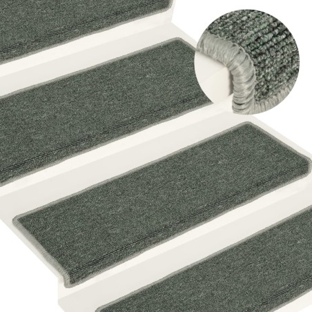 vidaXL Alfombras de peldaños de escalera 15 uds verde 65x21x4 cm
