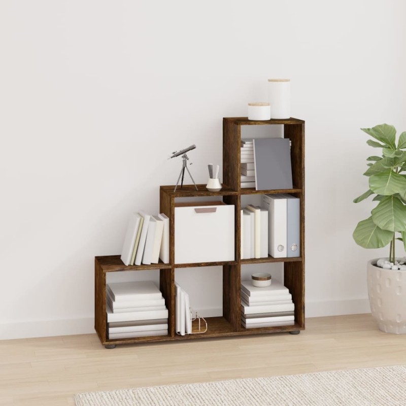 vidaXL Estantería forma de escalera madera contrachapada roble ahumado vidaXL Estantería forma de escalera madera contrachapada roble ahumado