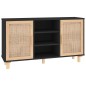 vidaXL Aparador negro madera pino maciza y ratán natural 105x30x60 cm