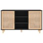 vidaXL Aparador negro madera pino maciza y ratán natural 105x30x60 cm